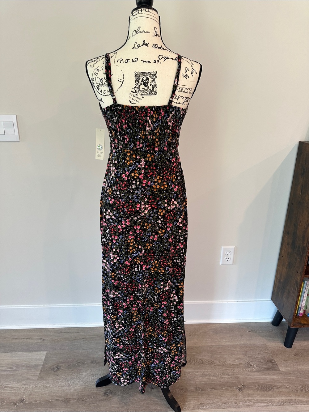 No Boundaries Black Floral Maxi Dress lightly padded cups size M - Picture 7 of 11